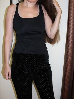 Veronica M Black Wide Leg Velvet Pants with Metallic Dot Detail size M